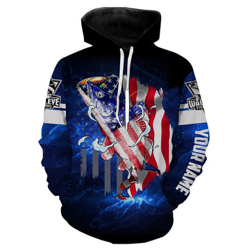BlueJose Walleye Fishing 3D American Flag Patriotic Customize Name 3D Hoodie