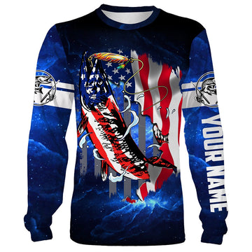 Bluejose Musky Fishing 3D American Flag Patriot Customize Name 3D Shirts