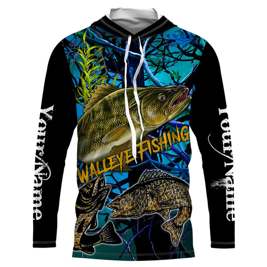 Bluejose Blue Camo Walleye Fishing Custom   Long Sleeve Fishing Shirts