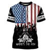 BlueJose Halloween Fish Reaper American Flag Patriotic Wtf Where'S The Fish Long Sleeve Fishing Shirt