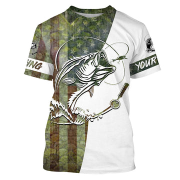 BlueJose Bass Fishing American Usa Flag Customized Name Shirt
