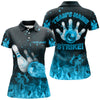 BlueJoses Strike Bowling Cyan Flames Personalized All Over Printed Shirt For Women