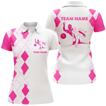 BlueJose Bowling Pink Ladies Bowlers Premium Customized Name 3D Shirt For Women