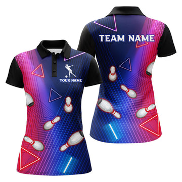 BlueJose Navy Bowling Multicolor Ladies Team Premium Customized Name 3D Shirt For Women