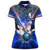 BlueJoses Light Blue Hexagon Bowling Pattern Personalized All Over Printed Shirt For Women