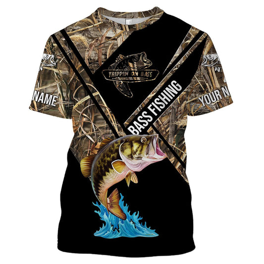 BlueJose Customize Name Largemouth Bass Fishing Camo Shirts