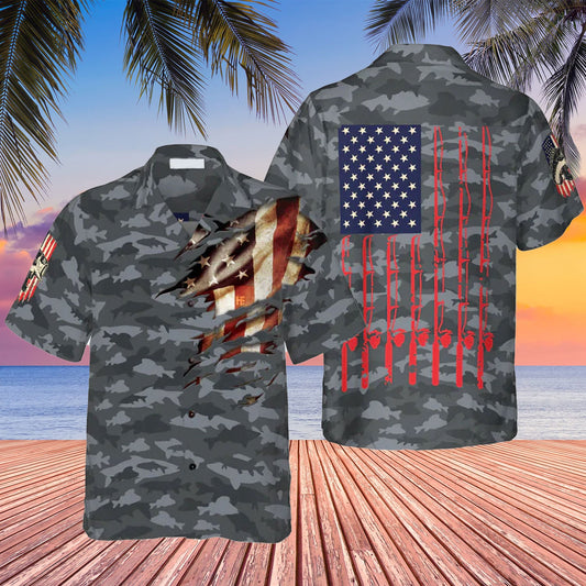BlueJose Fishing American Flag Hawaiian Shirt