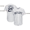BlueJose Custom White Navy Pinstripe Navy Baseball Jersey