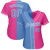 BlueJose Custom Pink Light Blue-White Authentic Split Fashion Baseball Jersey