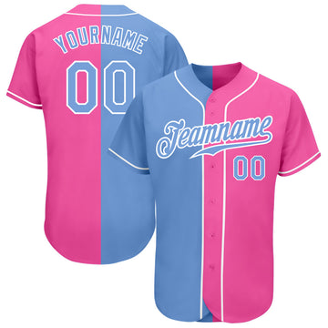 BlueJose Custom Pink Light Blue-White Authentic Split Fashion Baseball Jersey