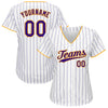 BlueJose Custom White Purple Pinstripe Purple-Gold Authentic Baseball Jersey