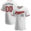 BlueJose Custom White Black Pinstripe Red-Black Authentic Baseball Jersey