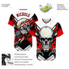 BlueJose Custom White Red-Black 3D Skull Baseball Jersey