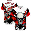BlueJose Custom White Red-Black 3D Skull Baseball Jersey