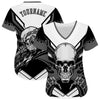 BlueJose Custom White Gray-Black 3D Skull Baseball Jersey