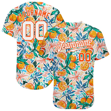 BlueJose Custom White White-Orange 3D Pattern Design Fruits Authentic Baseball Jersey